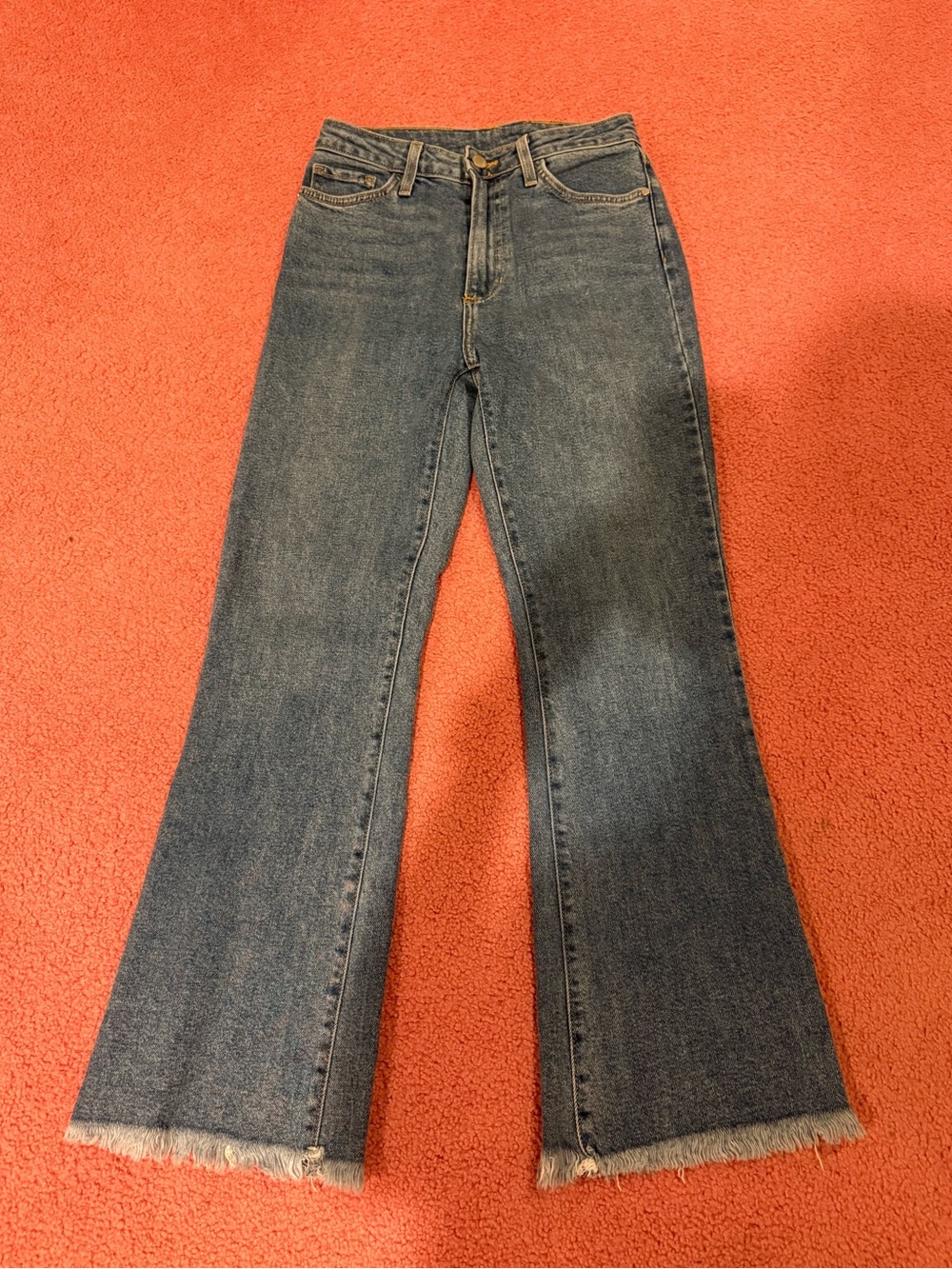 Just Black Denim High-Rise Flare Jeans in Blue with Raw Hem